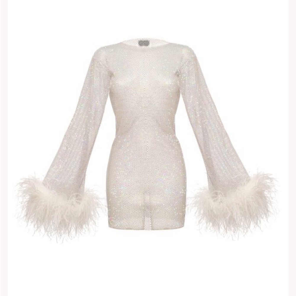 Bridal bachelorette white crystal mesh dress with slip